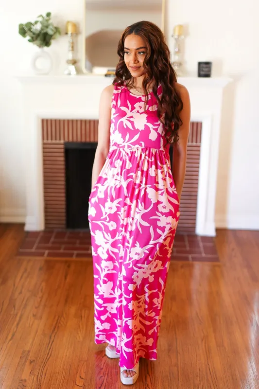 Fuchsia & Pink Big Floral Fit and Flare Sleeveless Maxi Dress sold by Charming Charlie