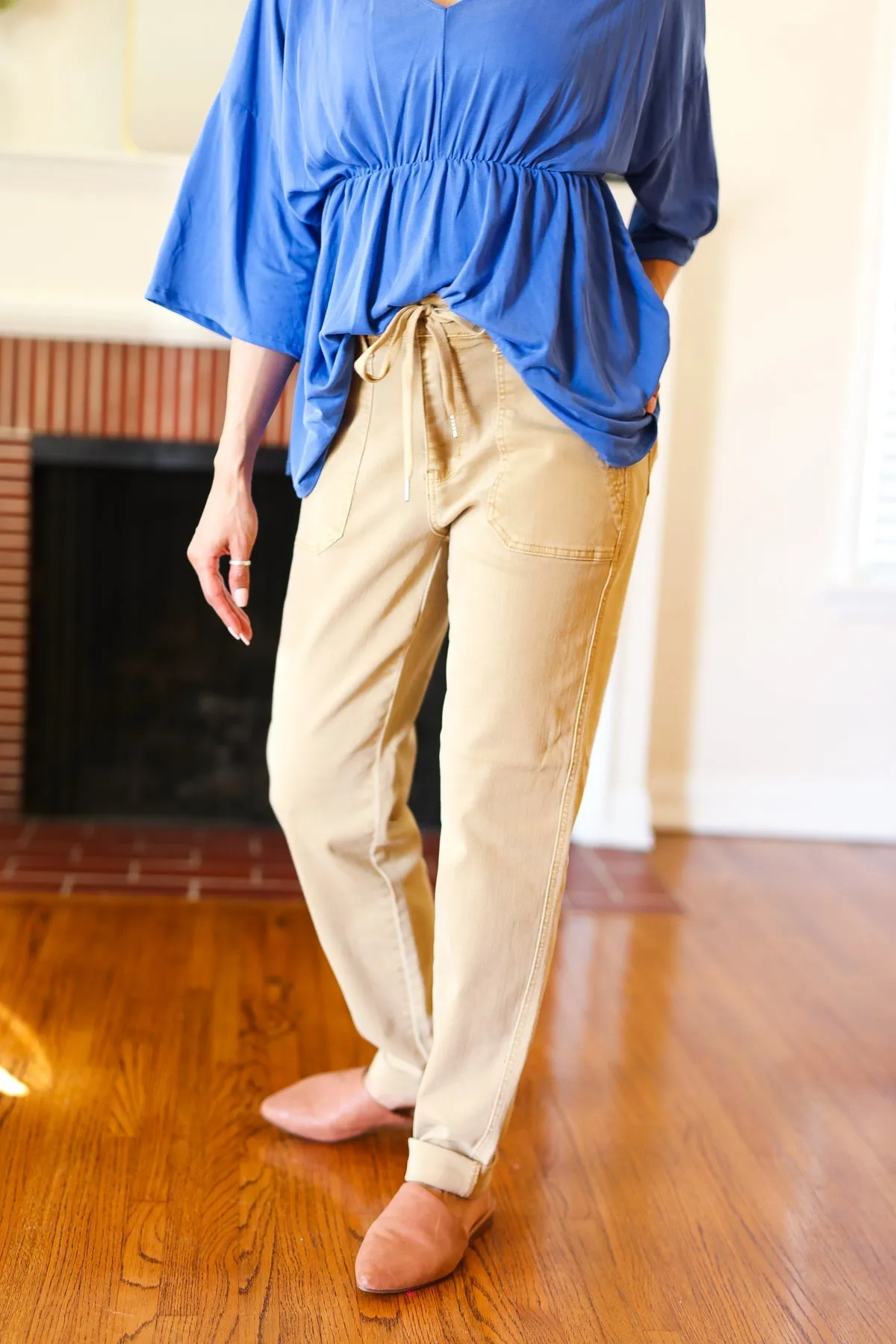 Judy Blue Feeling Femm' Khaki Garment Dyed Drawstring Jogger Jeans sold by Charming Charlie product image thumbnail 2