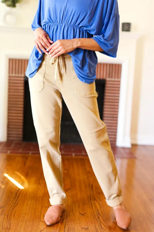 Judy Blue Feeling Femm' Khaki Garment Dyed Drawstring Jogger Jeans sold by Charming Charlie