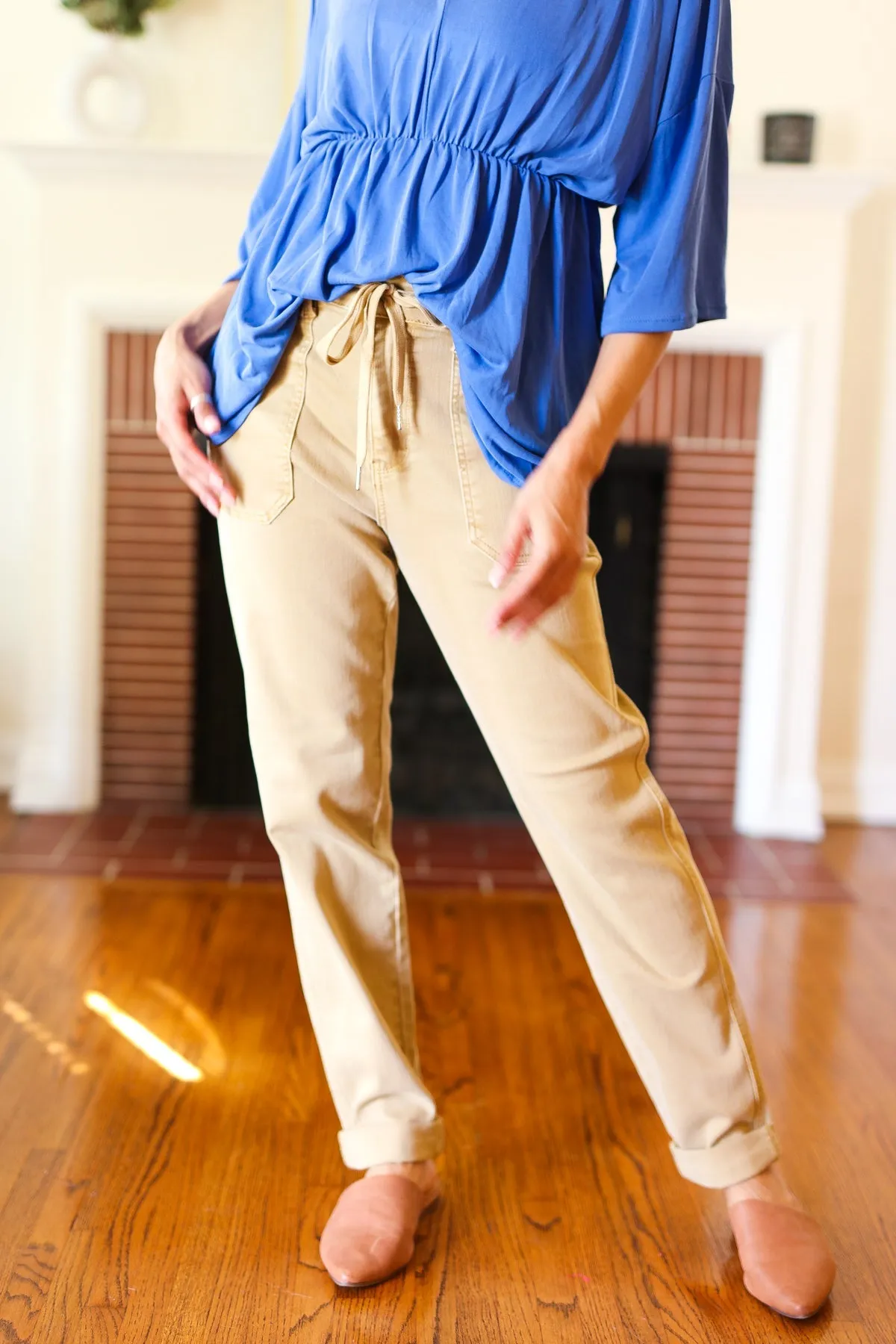 Judy Blue Feeling Femm' Khaki Garment Dyed Drawstring Jogger Jeans sold by Charming Charlie product image thumbnail 5