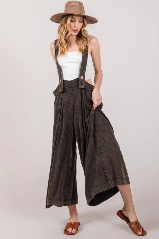 SAGE + FIG Full Size Wide Strap Wide Leg Overalls sold by Charming Charlie