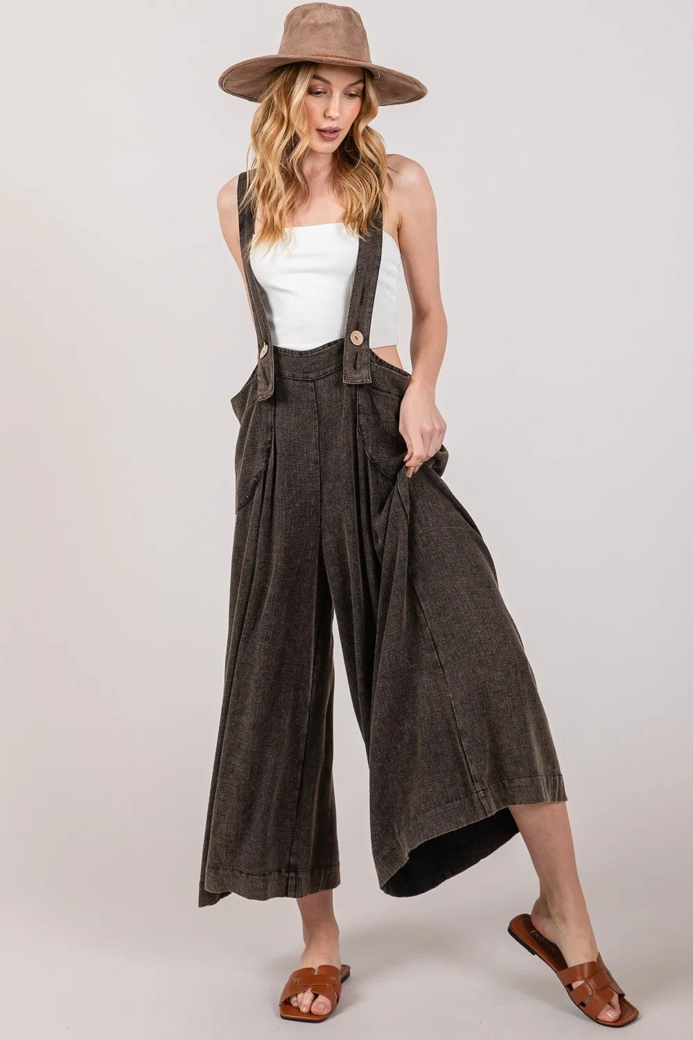 SAGE + FIG Full Size Wide Strap Wide Leg Overalls sold by Charming Charlie