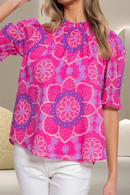 Printed Round Neck Half Sleeve Blouse sold by Charming Charlie