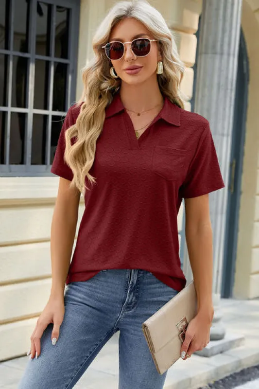 Pocketed Johnny Collar Short Sleeve Blouse sold by Charming Charlie
