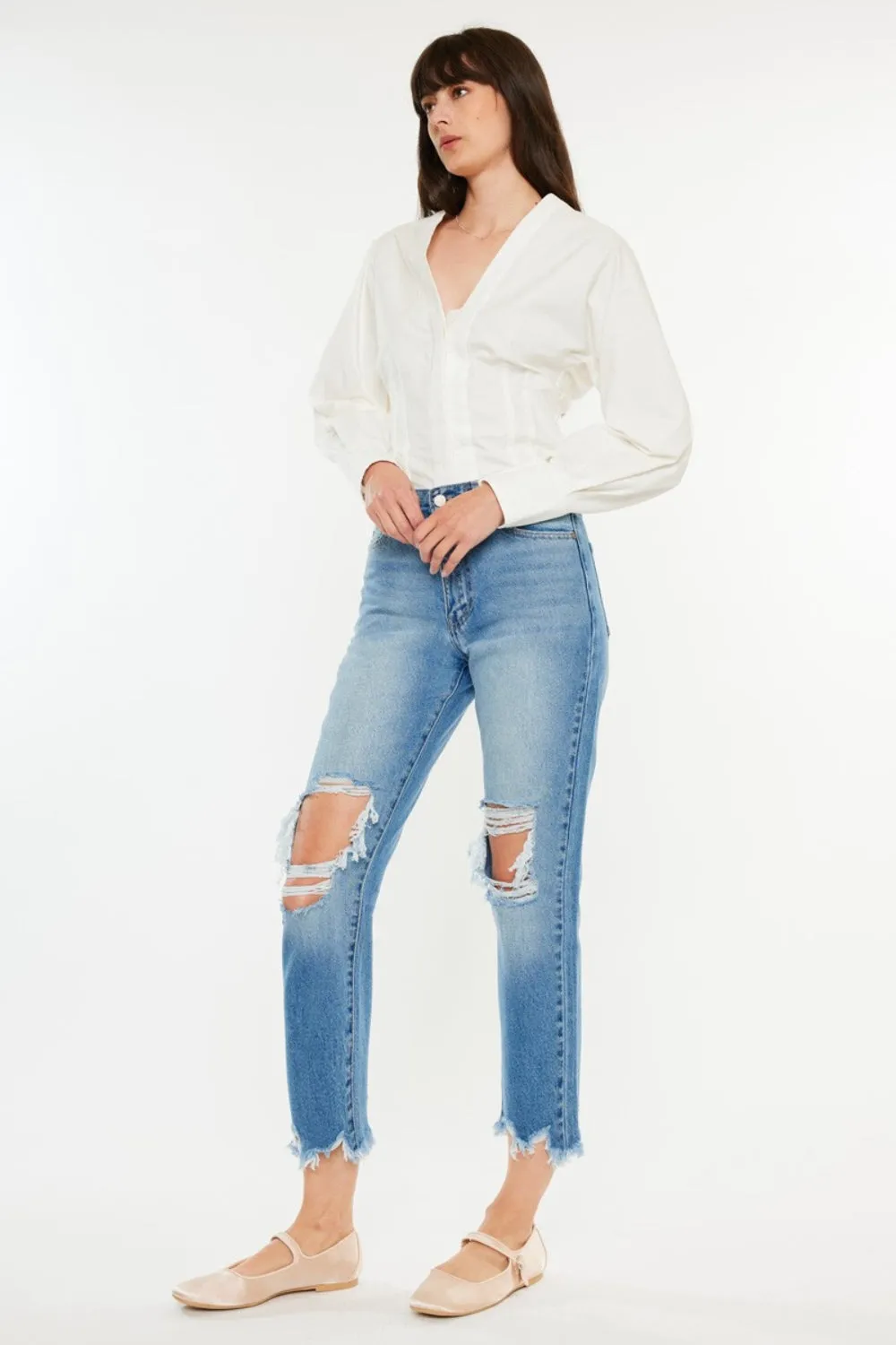 Kancan Distressed Frayed Hem Cropped Jeans sold by Charming Charlie product image thumbnail 3