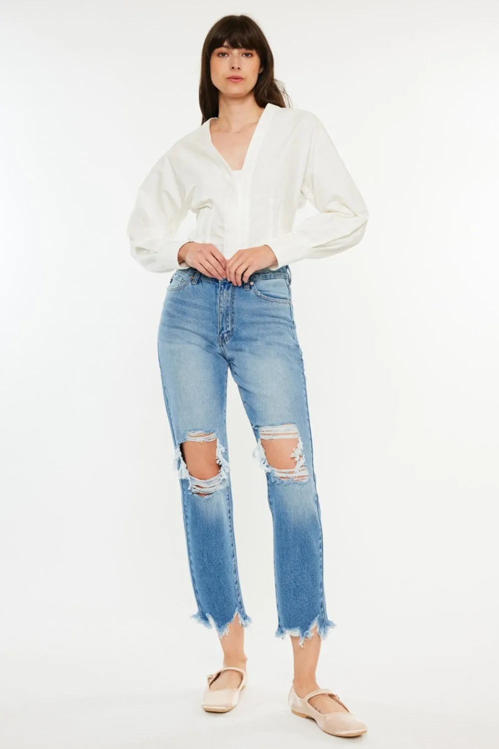 Kancan Distressed Frayed Hem Cropped Jeans sold by Charming Charlie