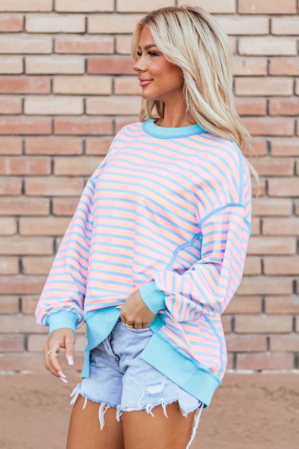 High-Low Striped Long Sleeve Sweatshirt sold by Charming Charlie product image thumbnail 2