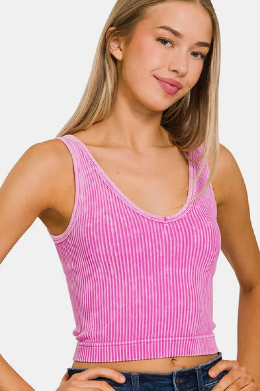 Zenana Washed Ribbed Cropped Tank sold by Charming Charlie
