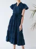 Ruched Tiered Notched Short Sleeve Dress sold by Charming Charlie