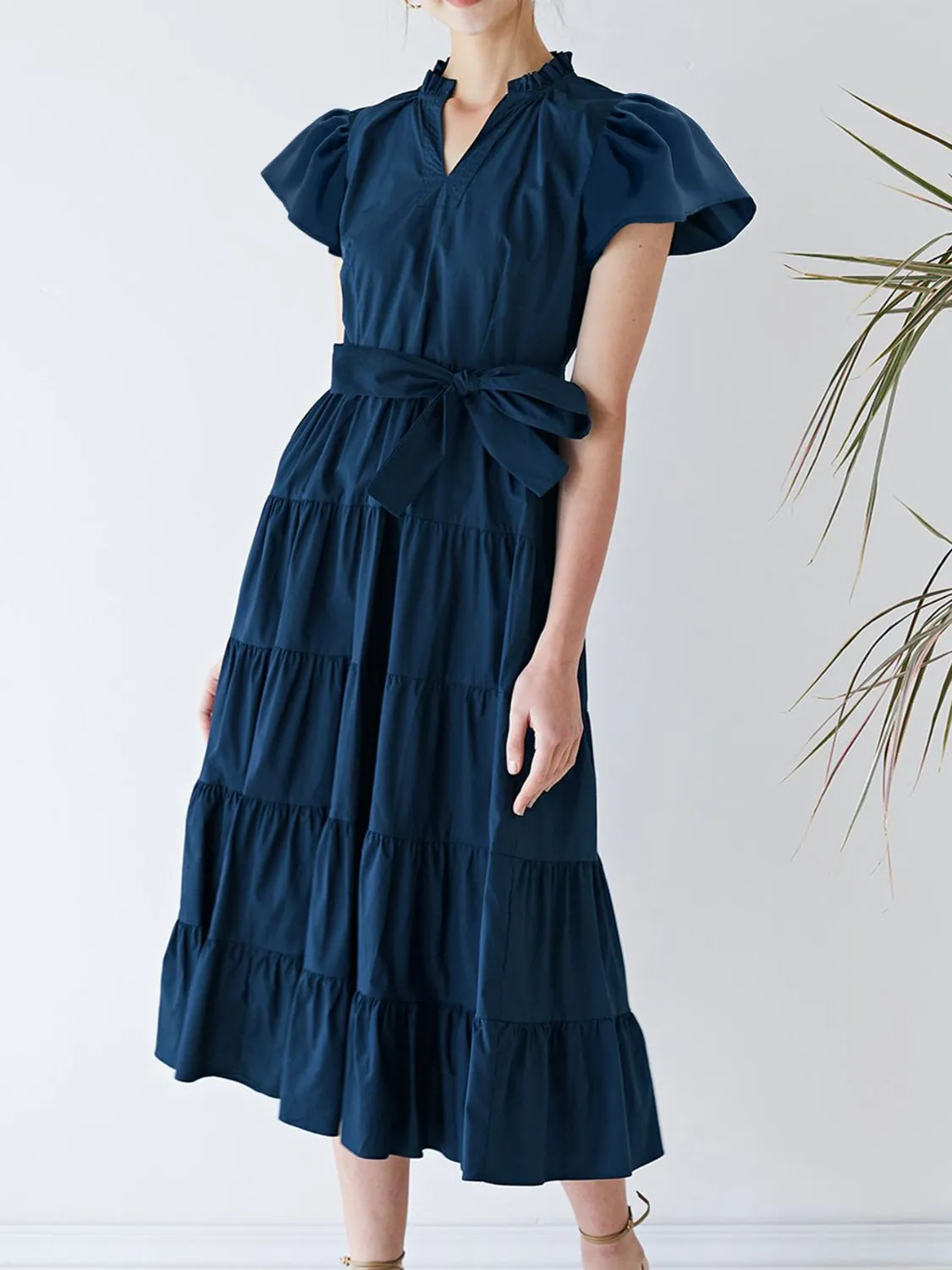 Ruched Tiered Notched Short Sleeve Dress sold by Charming Charlie product image thumbnail 2