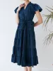 Ruched Tiered Notched Short Sleeve Dress sold by Charming Charlie