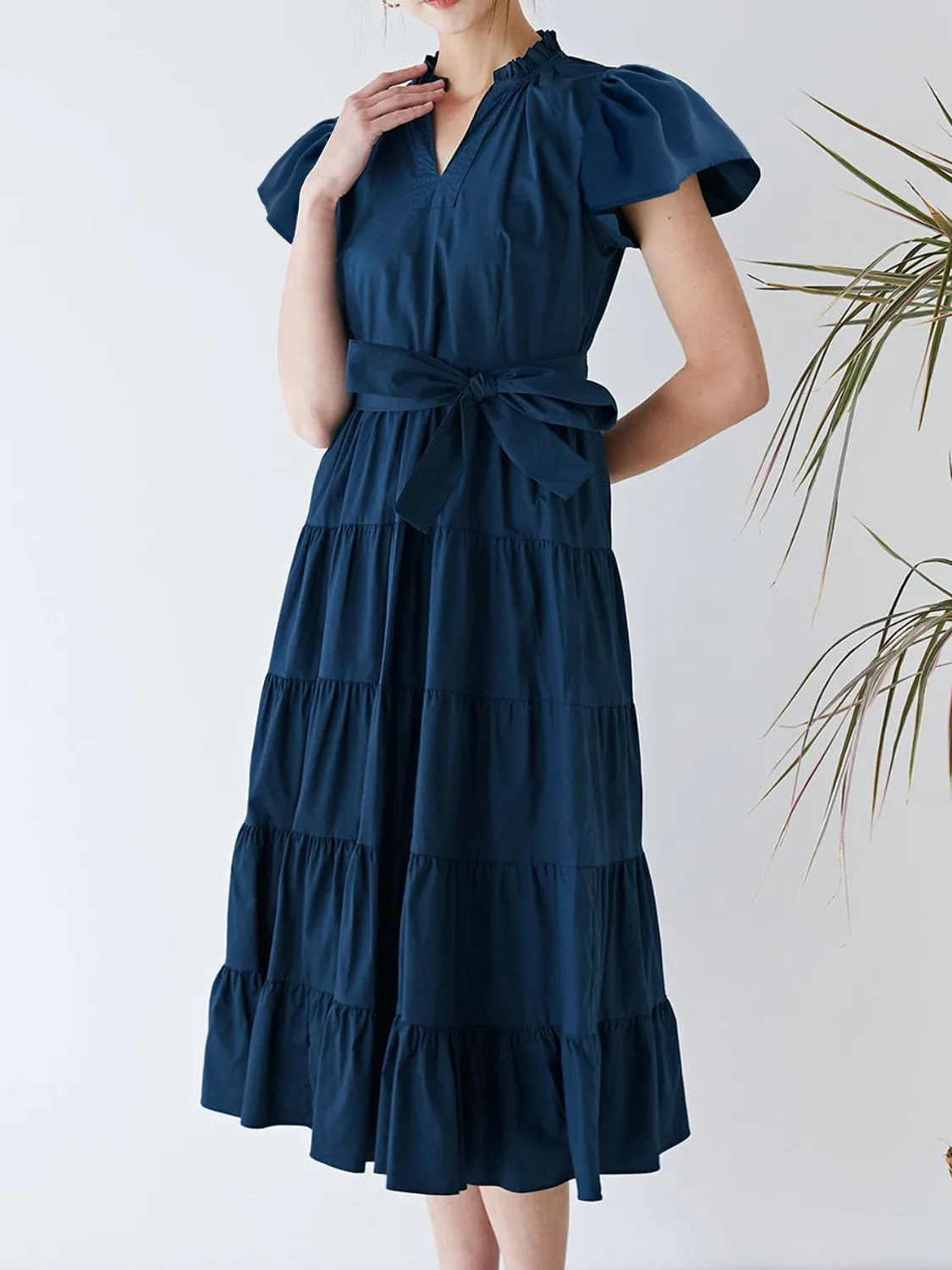 Ruched Tiered Notched Short Sleeve Dress sold by Charming Charlie product image thumbnail 3