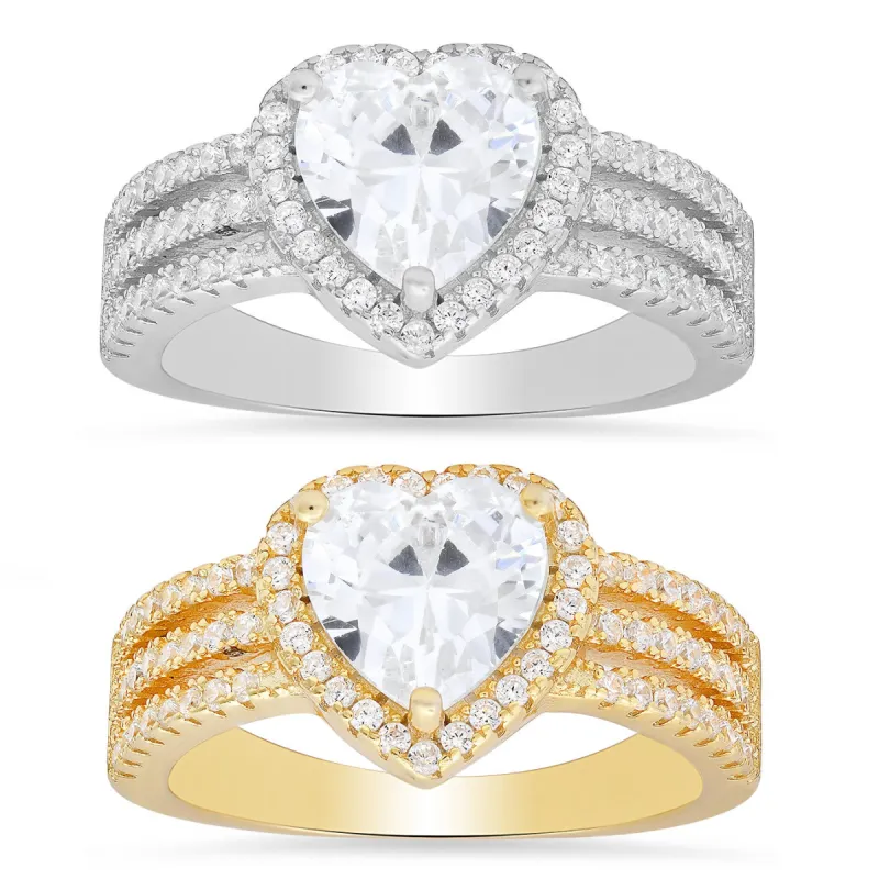 Sterling Silver Heart-cut Diamond CZ Halo Ring sold by Charming Charlie