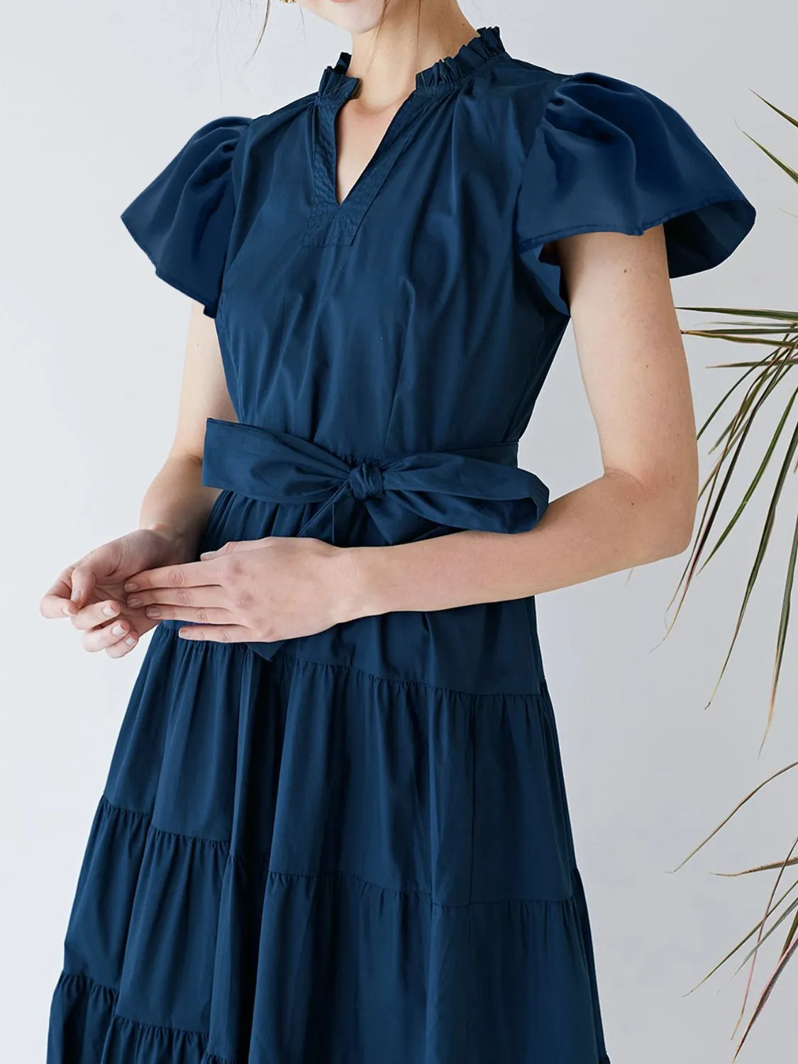 Ruched Tiered Notched Short Sleeve Dress sold by Charming Charlie product image thumbnail 4