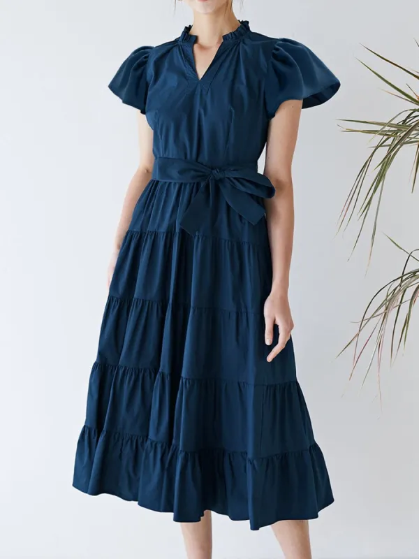 Ruched Tiered Notched Short Sleeve Dress sold by Charming Charlie
