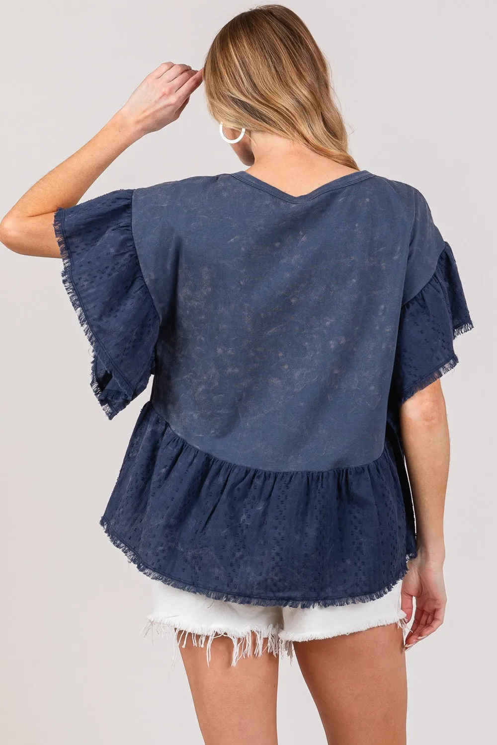 SAGE + FIG Ruffle Sleeve Washed Short Sleeve Blouse sold by Charming Charlie product image thumbnail 2