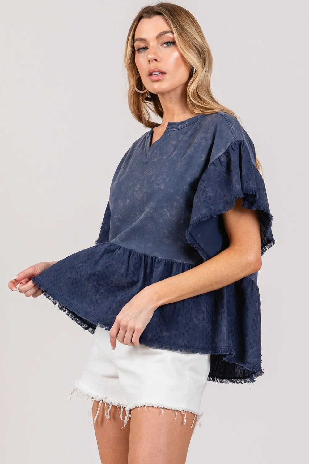 SAGE + FIG Ruffle Sleeve Washed Short Sleeve Blouse sold by Charming Charlie product image thumbnail 3