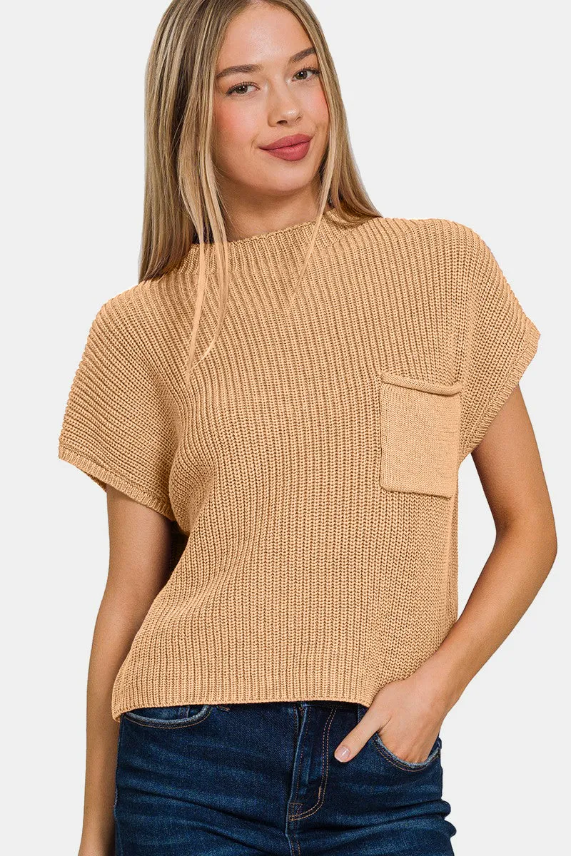 Zenana Mock Neck Short Sleeve Cropped Sweater sold by Charming Charlie product image thumbnail 3