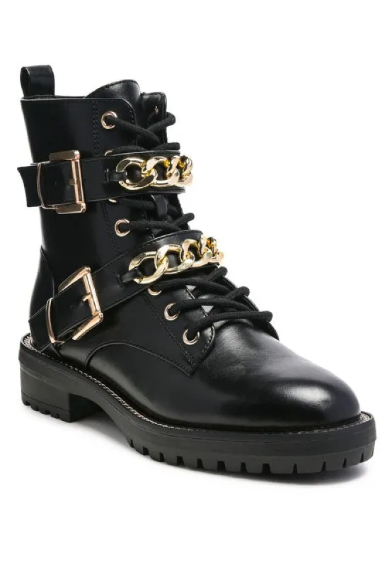 BILLY ATTA GIRL METAL CHAIN DETAIL BIKE BOOT sold by Charming Charlie
