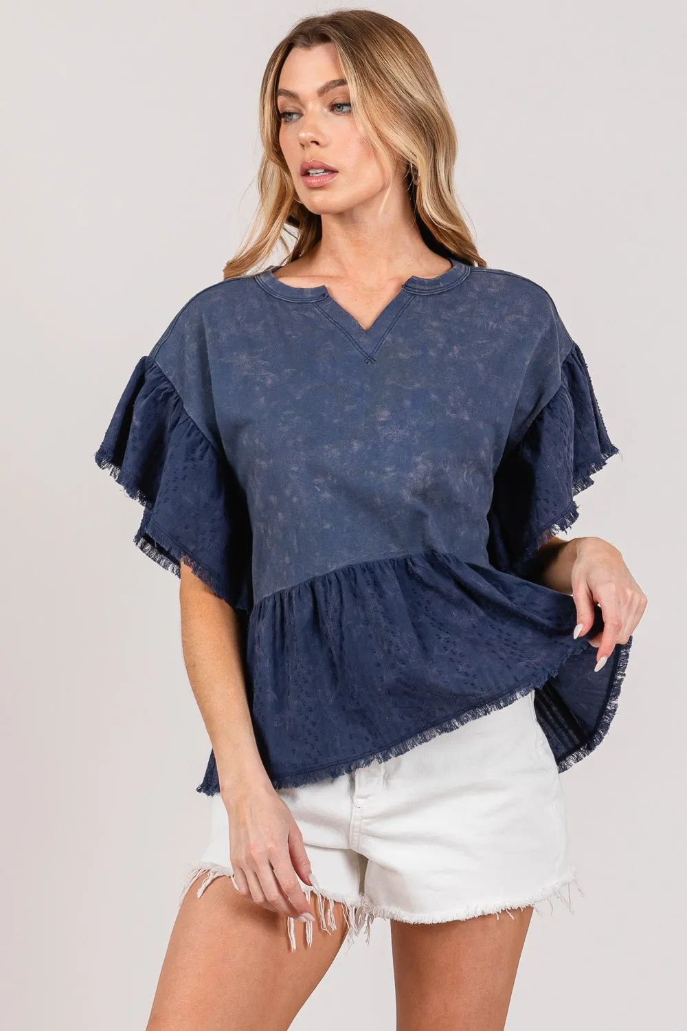 SAGE + FIG Ruffle Sleeve Washed Short Sleeve Blouse sold by Charming Charlie product image thumbnail 4
