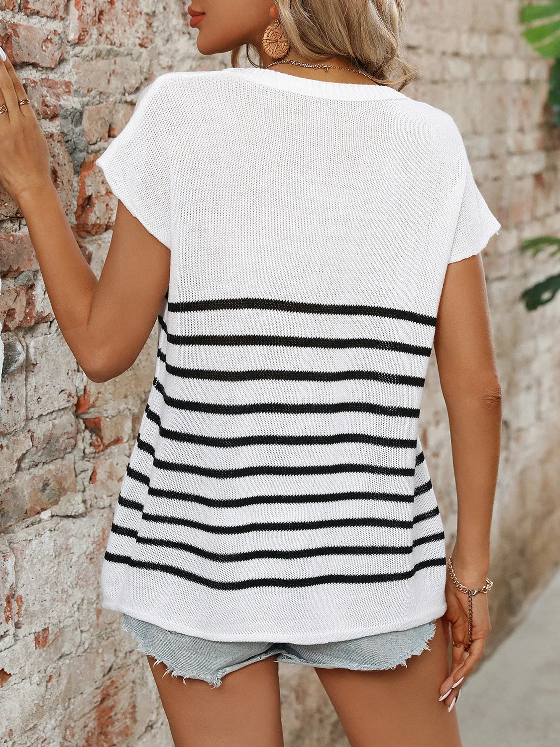 Striped Round Neck Short Sleeve Knit Top sold by Charming Charlie product image thumbnail 2