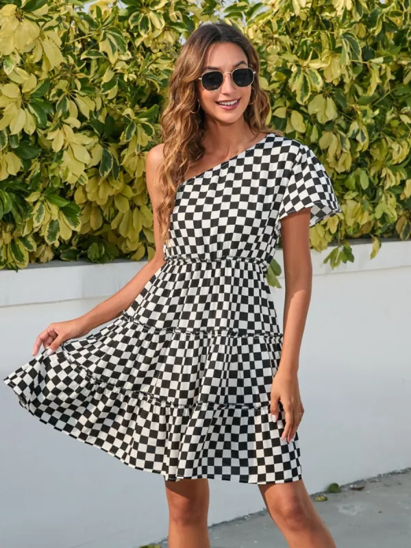 Checkered Single Shoulder Mini Dress sold by Charming Charlie