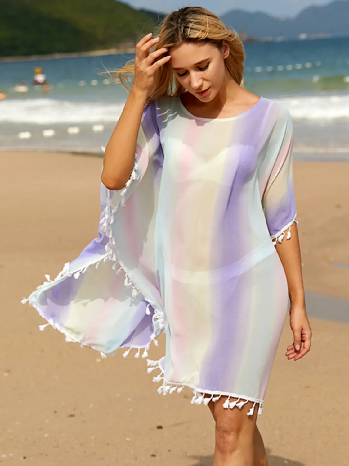 Tassel Boat Neck Half Sleeve Cover Up sold by Charming Charlie product image thumbnail 3