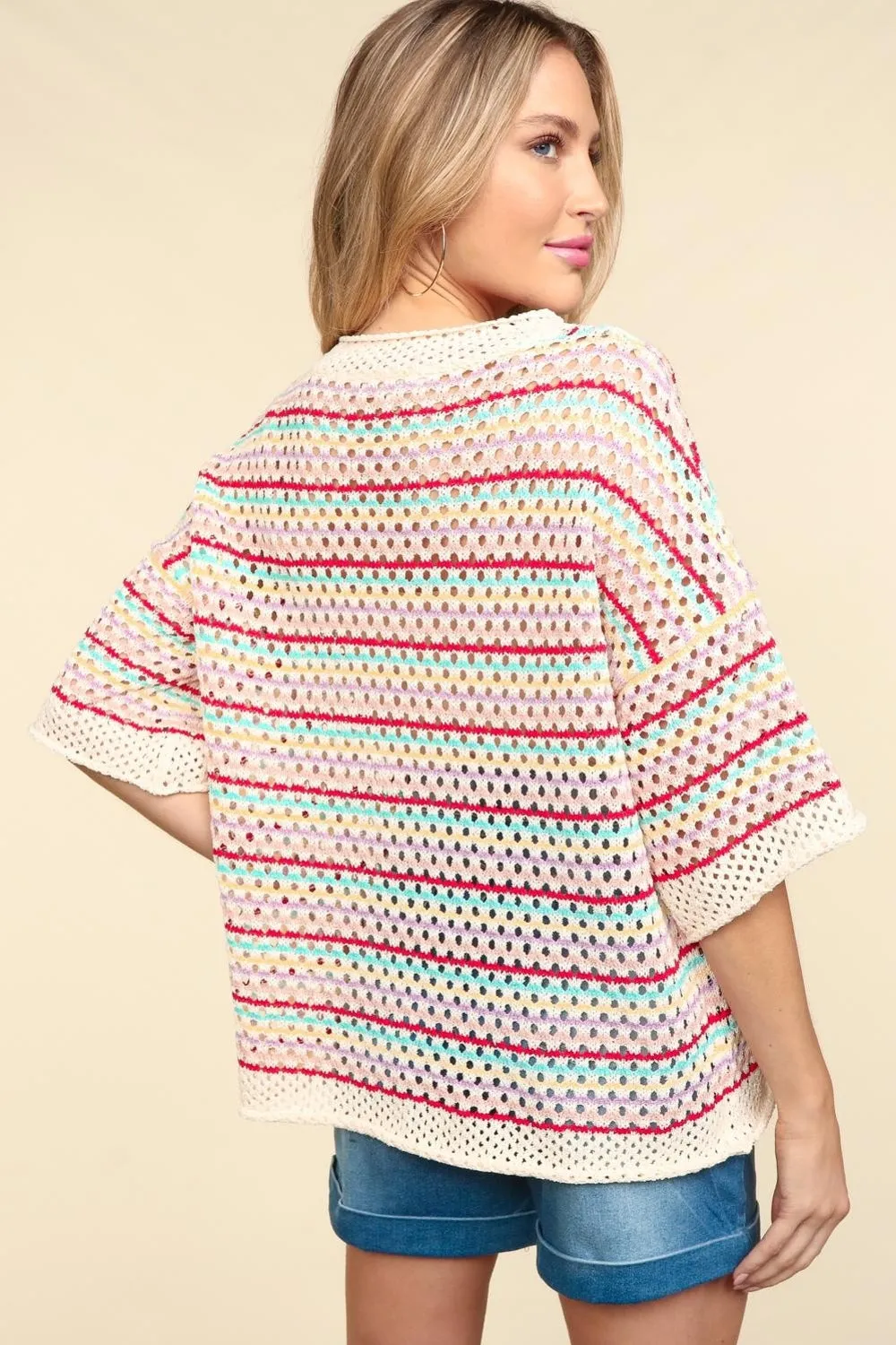 Haptics Striped Crochet Drop Shoulder Knit Top sold by Charming Charlie product image thumbnail 2