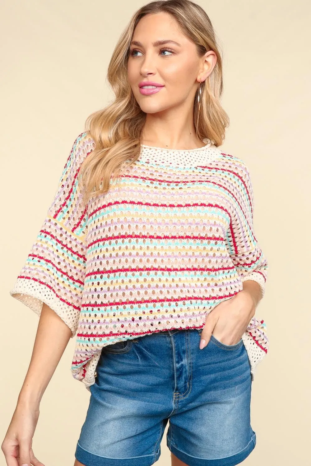 Haptics Striped Crochet Drop Shoulder Knit Top sold by Charming Charlie product image thumbnail 4