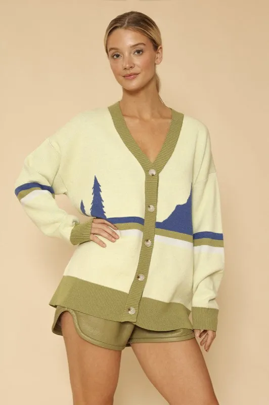 Retro mountain stripe knit cardigan sold by Charming Charlie