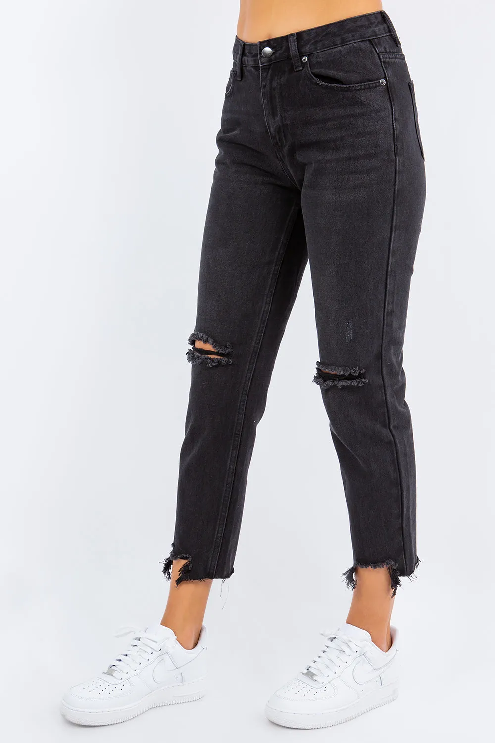 American Bazi High Waist Distressed Cropped Straight Jeans sold by Charming Charlie product image thumbnail 3