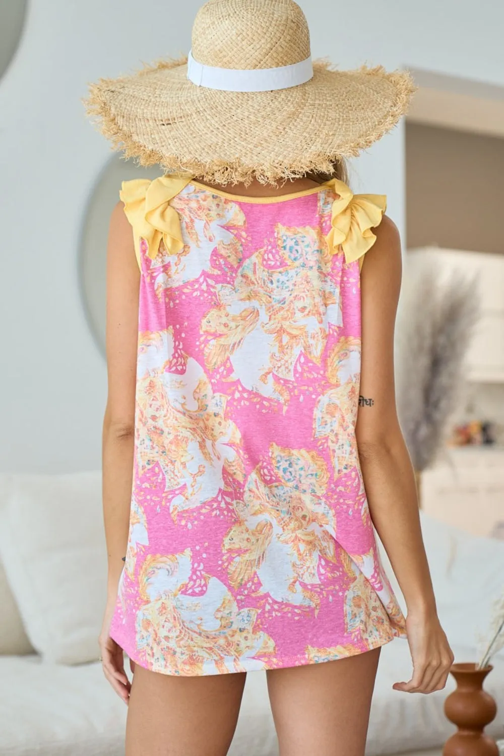 BiBi Printed V Neck Ruffled Tank sold by Charming Charlie product image thumbnail 2