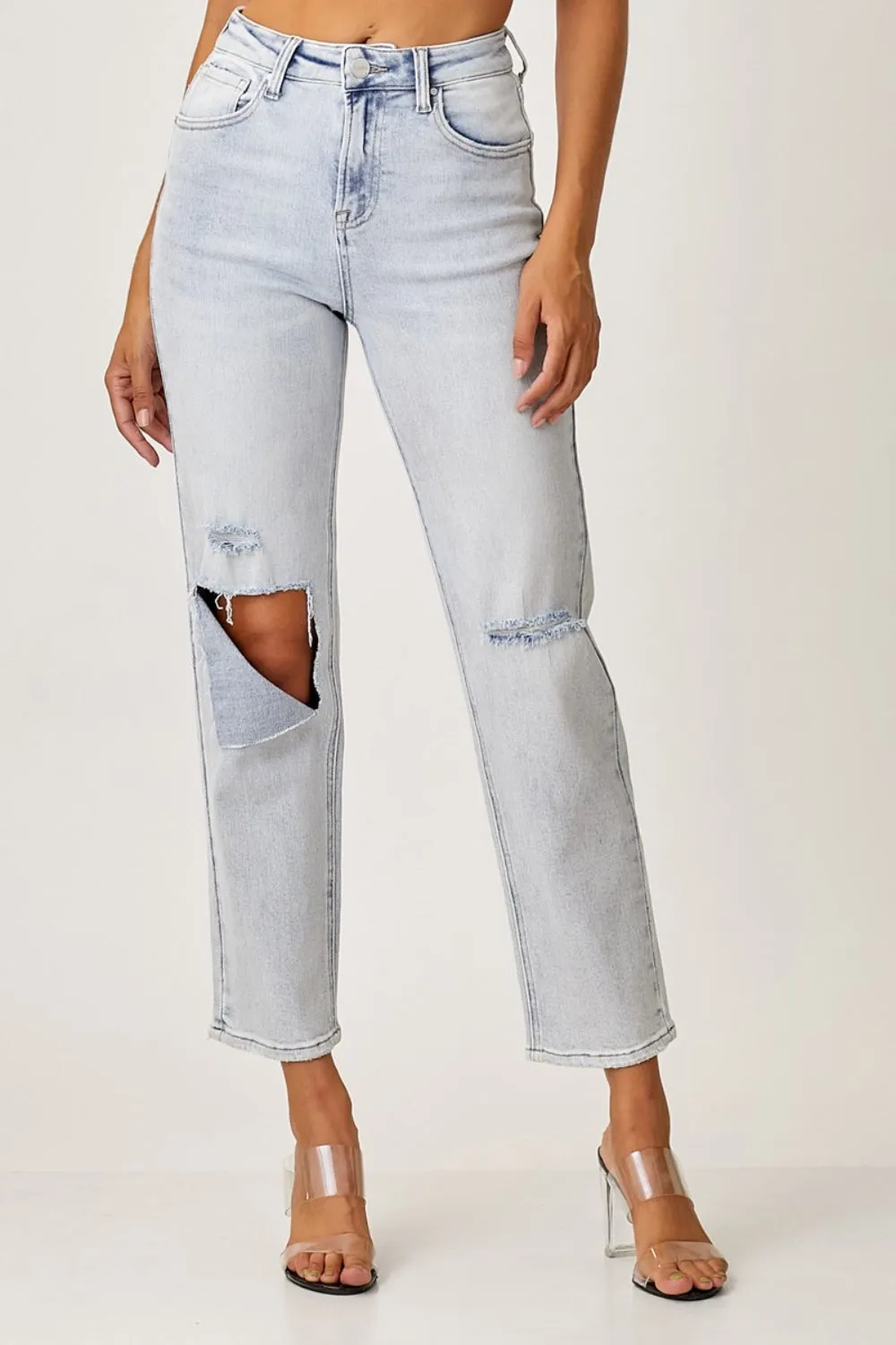 RISEN High Rise Distressed Relaxed Jeans sold by Charming Charlie
