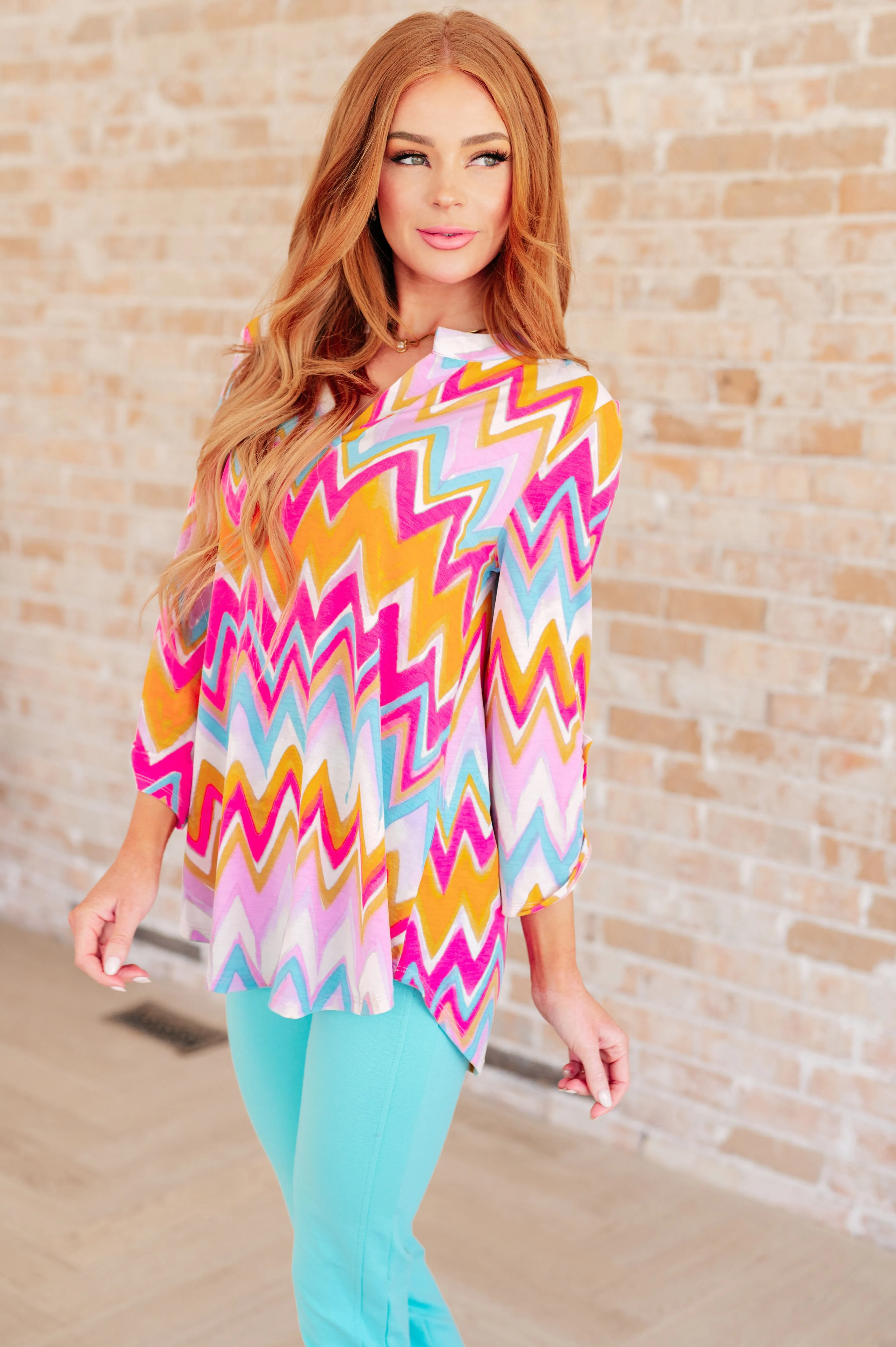 Lizzy Top in Orange Multi Chevron sold by Charming Charlie product image thumbnail 5