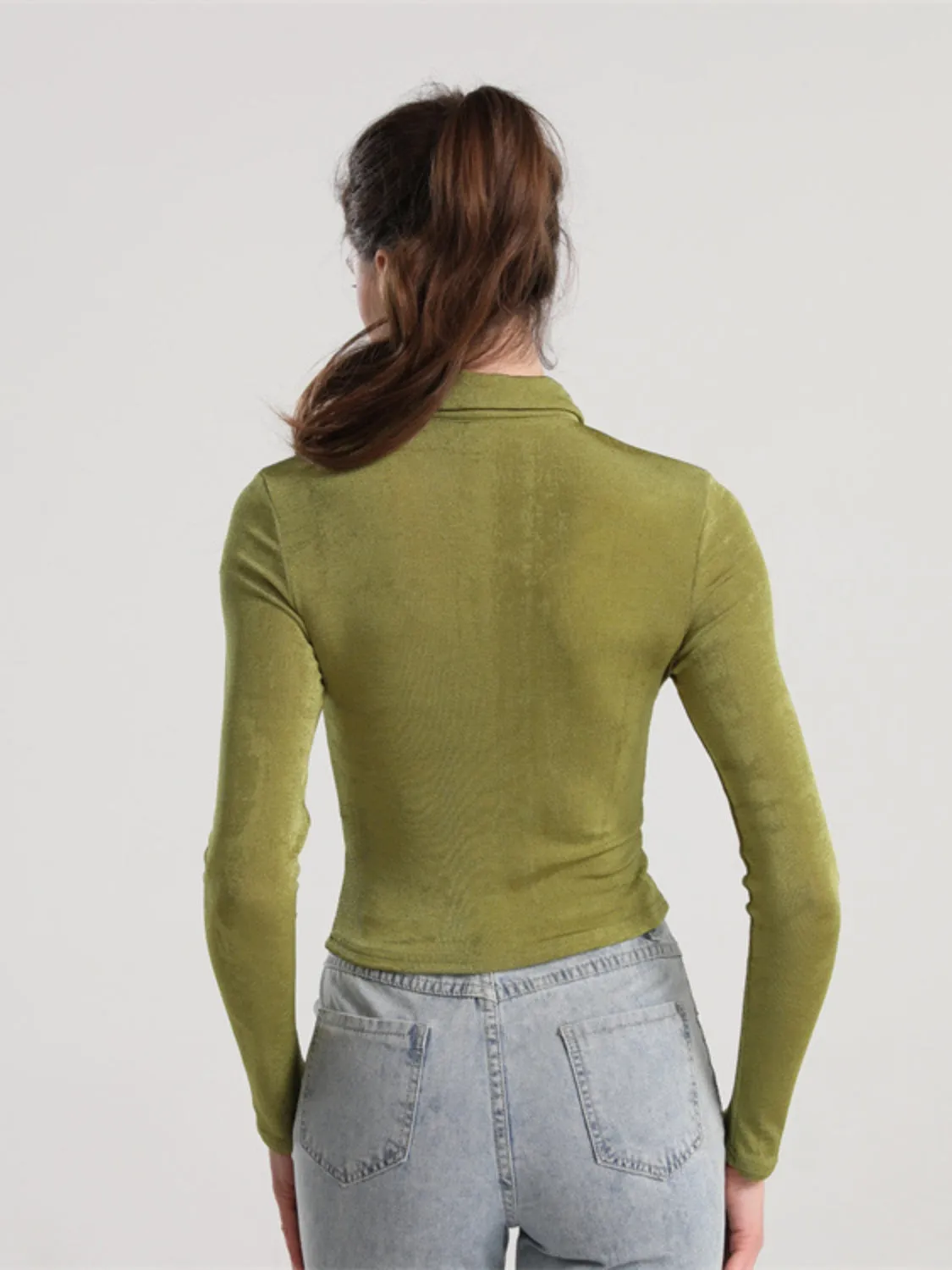 Ruched Button Up Long Sleeve T-Shirt sold by Charming Charlie product image thumbnail 5