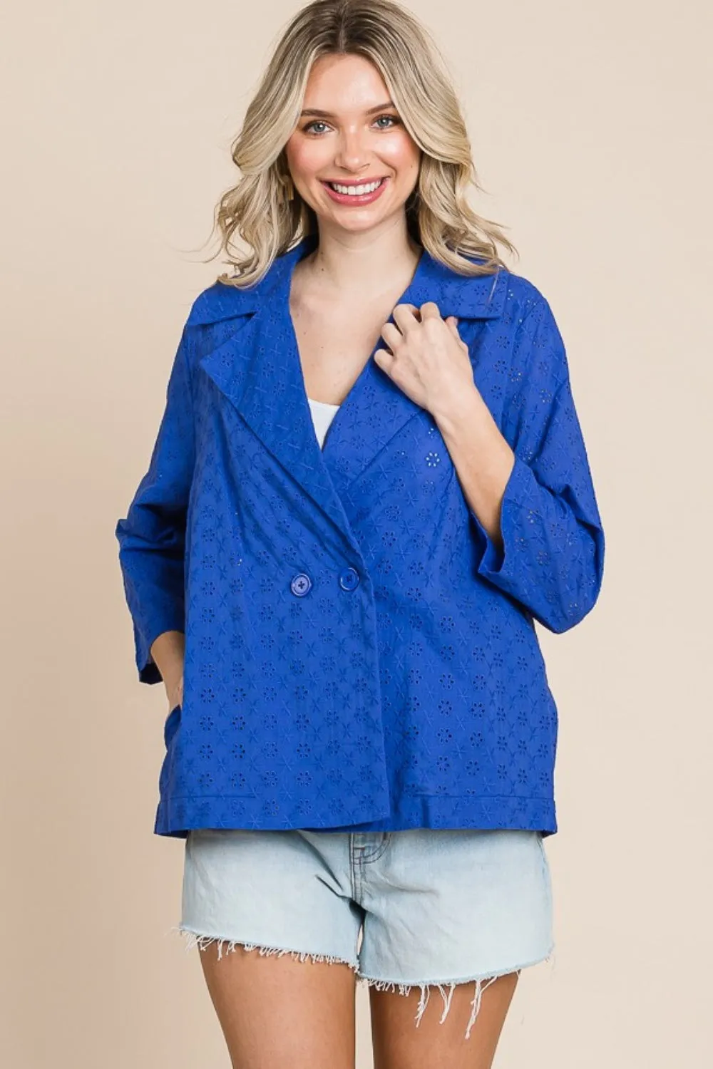 Culture Code Double Breasted Eyelet Jacket with Pockets sold by Charming Charlie product image thumbnail 4