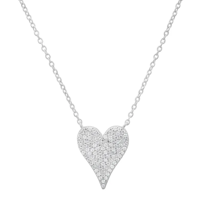 Sterling Silver Elongated CZ Heart Necklace sold by Charming Charlie