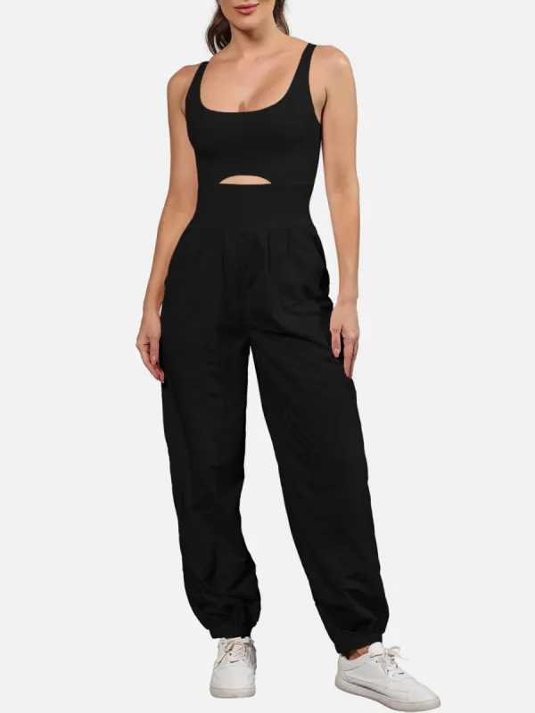 Cutout Scoop Neck Wide Strap Jumpsuit sold by Charming Charlie