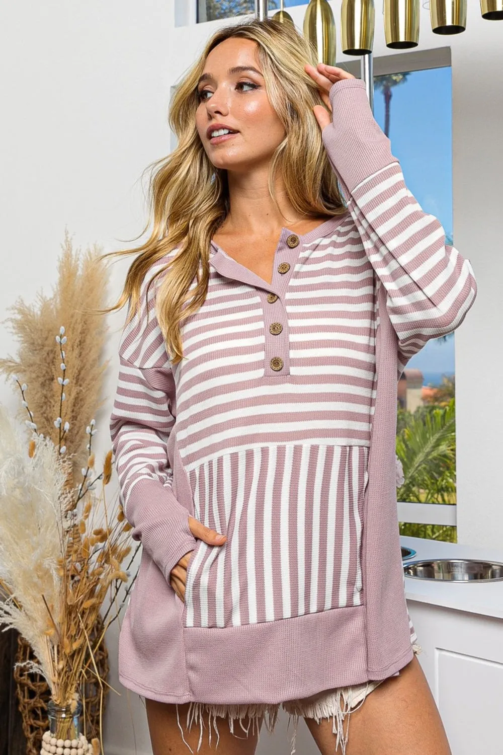 BiBi Striped Thumbhole Long Sleeve Top sold by Charming Charlie product image thumbnail 3