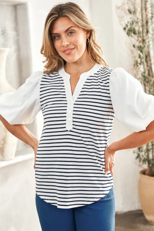 Hailey & Co Striped Contrast Puff Sleeve Top sold by Charming Charlie