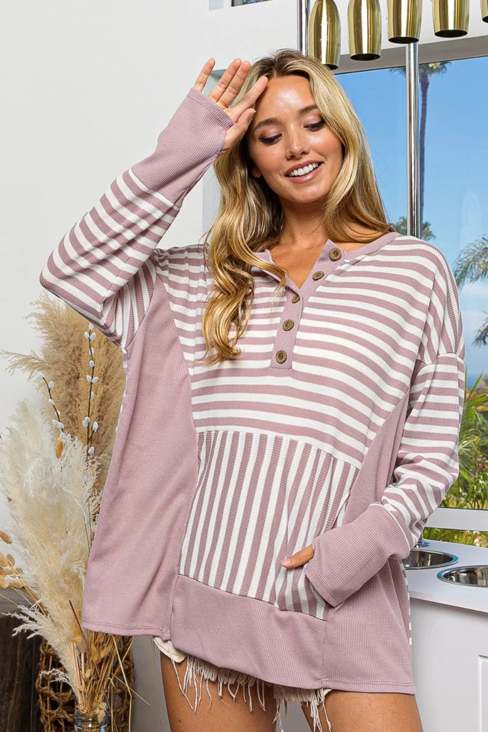 BiBi Striped Thumbhole Long Sleeve Top sold by Charming Charlie product image thumbnail 4