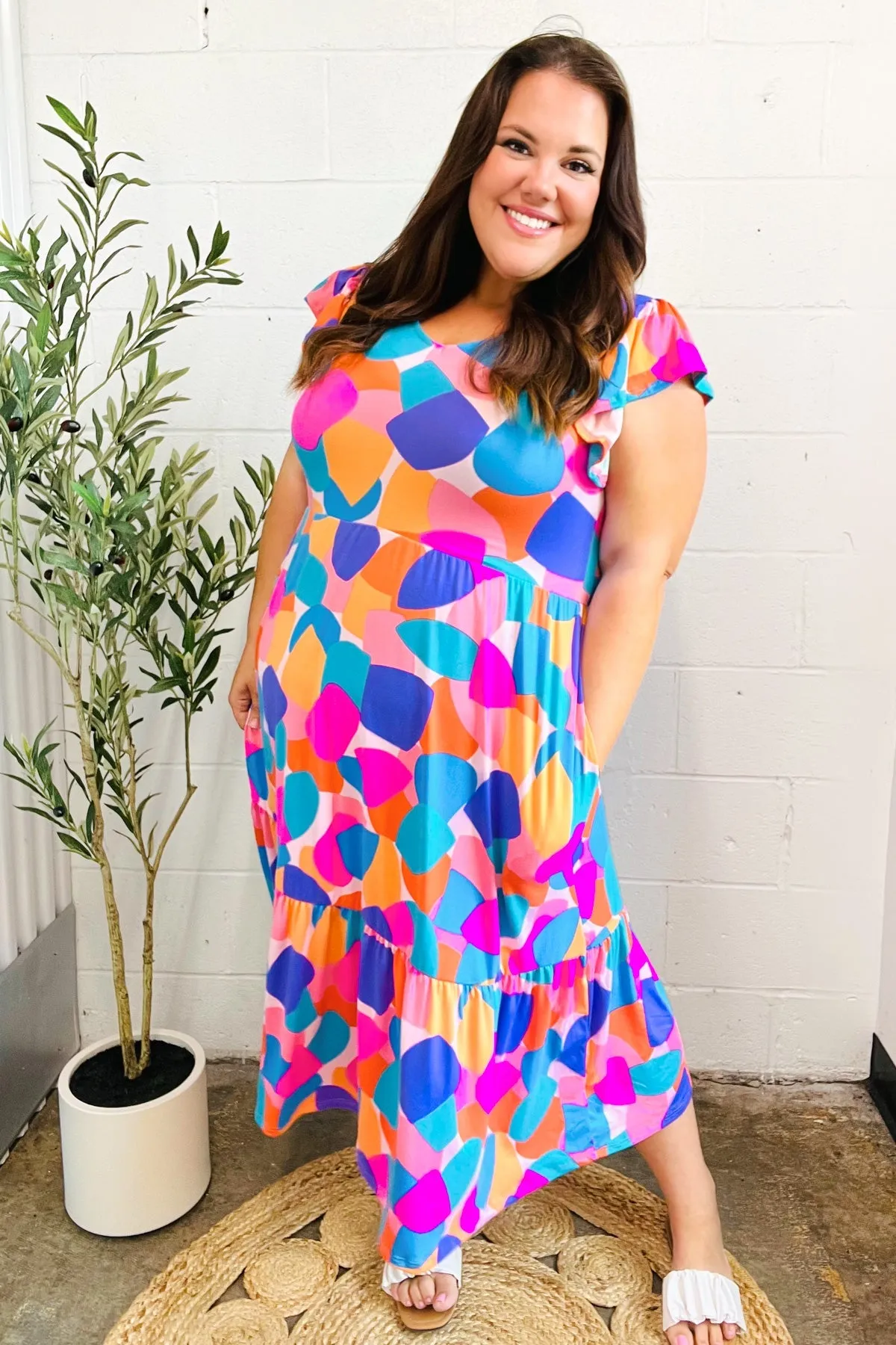 Bold & Beautiful Multicolor Abstract Floral Fit & Flare Midi Dress sold by Charming Charlie