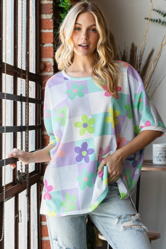 HOPELY Floral Round Neck Waffle T-Shirt sold by Charming Charlie