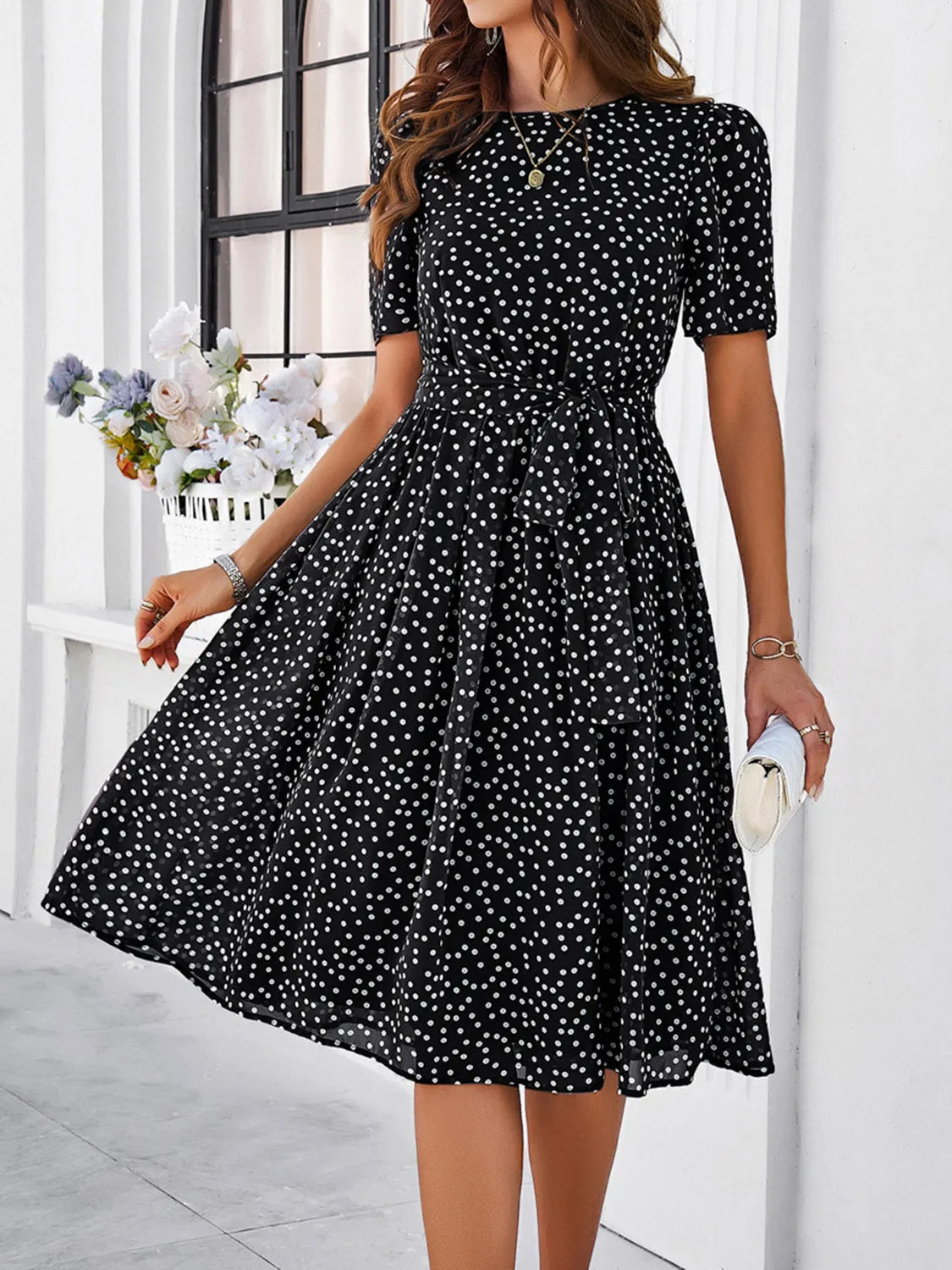 Printed Round Neck Short Sleeve Dress sold by Charming Charlie product image thumbnail 5