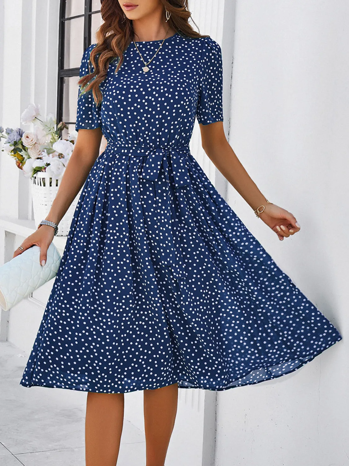 Printed Round Neck Short Sleeve Dress sold by Charming Charlie product image thumbnail 3