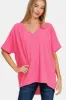 Zenana V-Neck Center Seam Short Sleeve Top sold by Charming Charlie