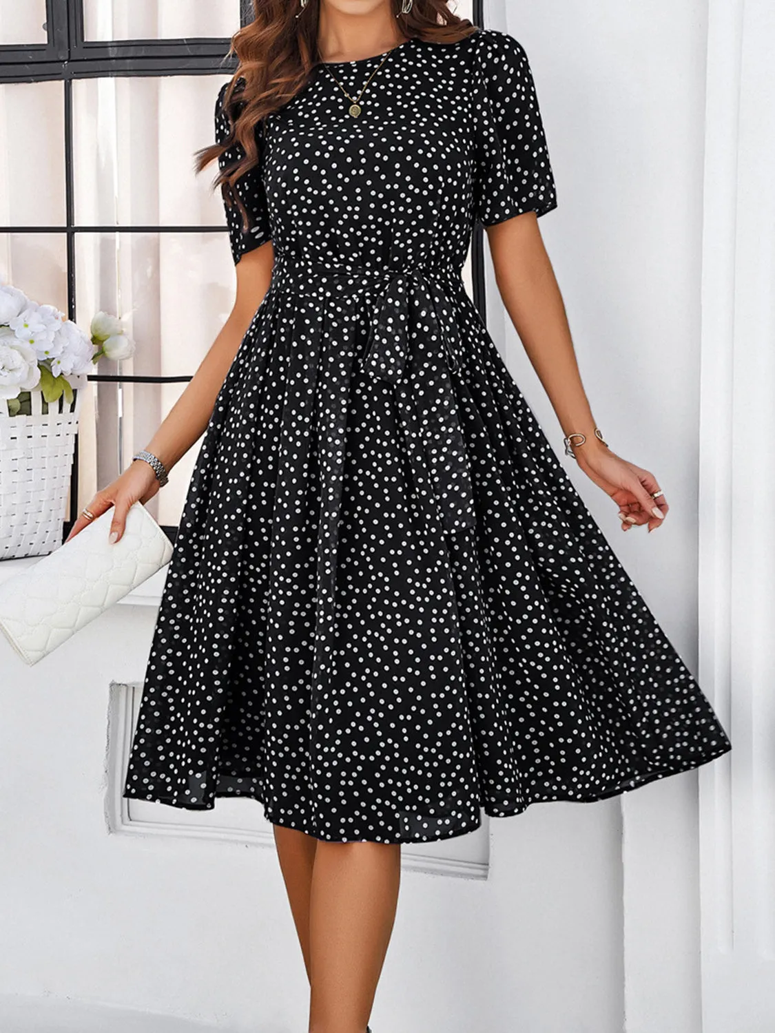 Printed Round Neck Short Sleeve Dress sold by Charming Charlie product image thumbnail 4