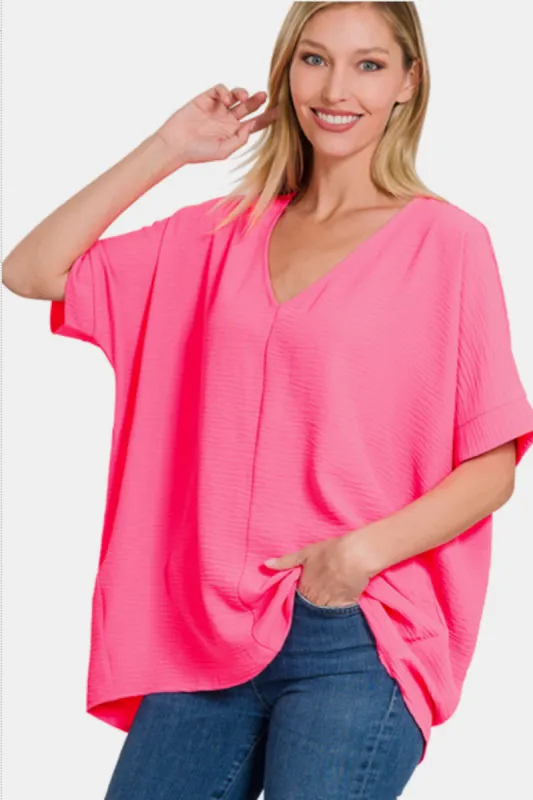 Zenana V-Neck Center Seam Short Sleeve Top sold by Charming Charlie