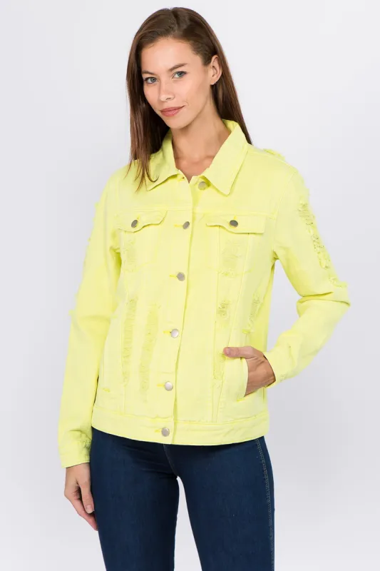 American Bazi Distressed Back Button Down Denim Jacket sold by Charming Charlie