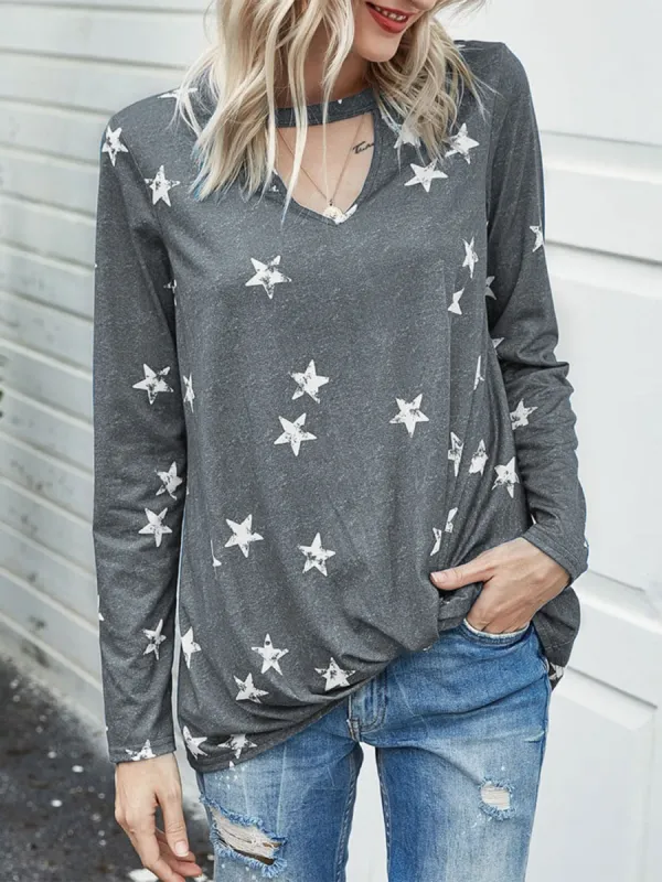 Cutout Round Neck Long Sleeve T-Shirt sold by Charming Charlie